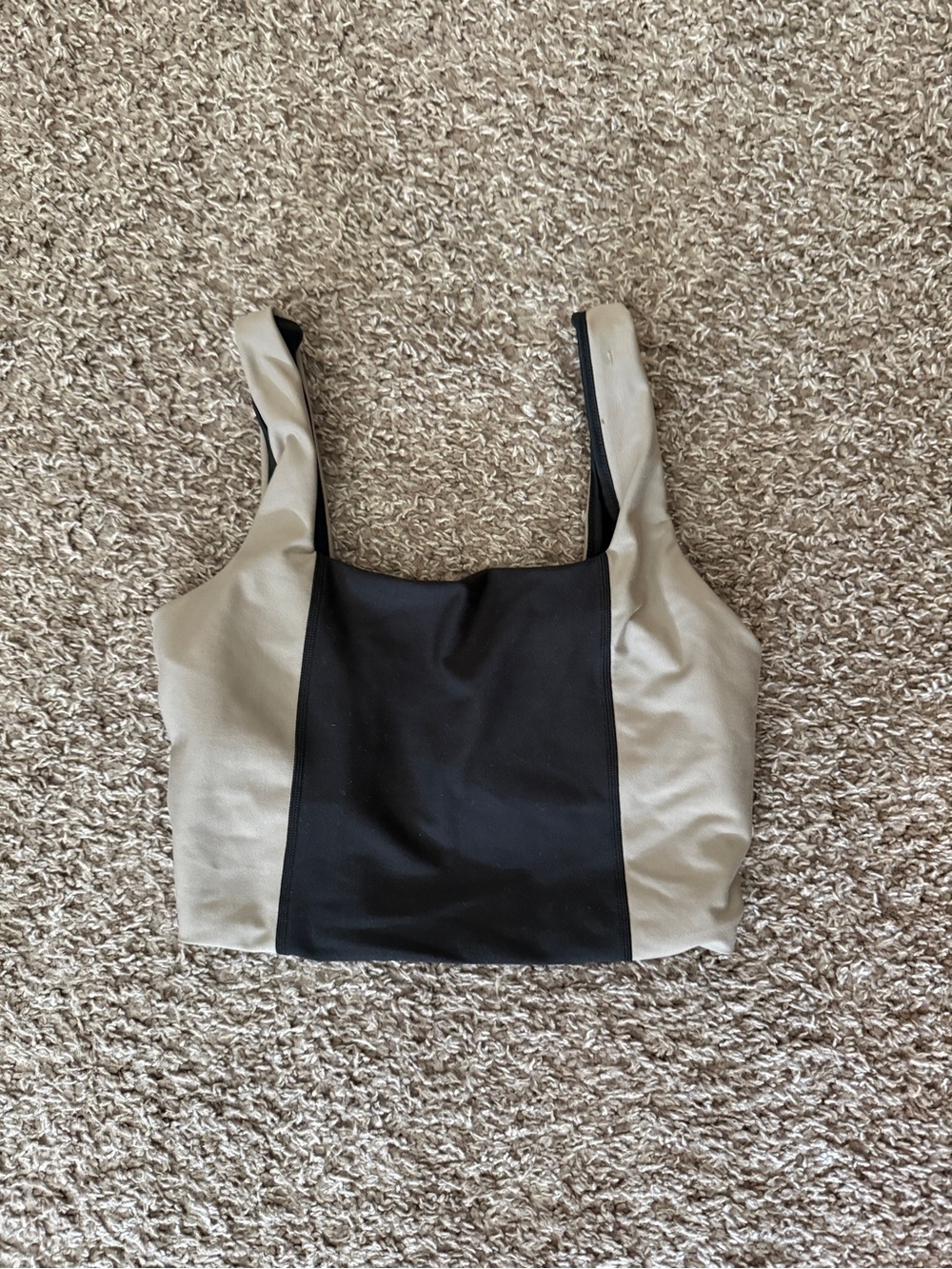 Contrast Square-Neck Crop Tank Top in Black and Beige
